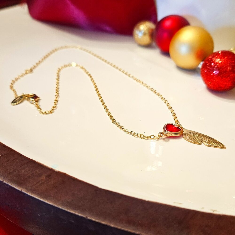 Red heart and Dragonfly Wing Necklace